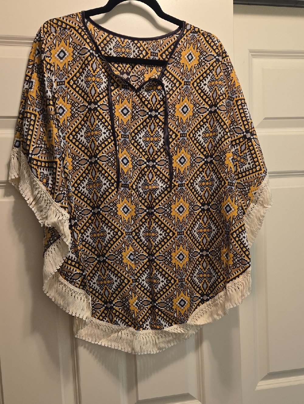Yellow Geo Print Fringe Tunic Top